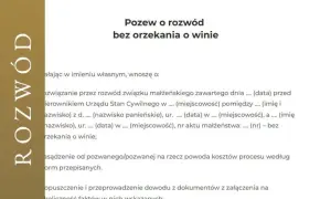 Pozew o rozwód bez orzekania o winie. Dokument zawiera dane dotyczące zawarcia związku małżeńskiego i wniosku o rozwiązanie go.