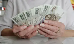 Dłonie trzymają polskie banknoty. Czy mam 60 lat i 10 lat pracy, czy dostanę emeryturę?
