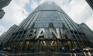 Imponujący budynek banku z napisem "BANK". Czy to tutaj płaci się podatek od przelewu od znajomego?