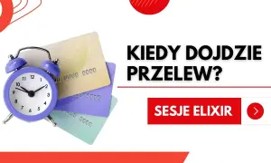 Budzik i karty płatnicze symbolizują czas oczekiwania na przelew. Santander księgowanie sesji Elixir.
