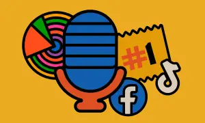 Mikroprzedsiębiorca buduje swoją markę: mikrofon, wykresy, #1, Facebook i TikTok.