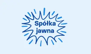 Niebieski, wybuchowy kształt z napisem "Spółka jawna" w środku.