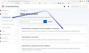 W e-Urzędzie Skarbowym wybierz "Złóż dokument", aby uzyskać zaświadczenie o niezaleganiu z podatkami.