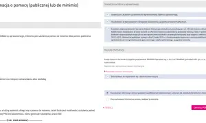 Formularz informacji o pomocy de minimis, dane identyfikacyjne odbiorcy, oświadczenia i klauzula informacyjna.