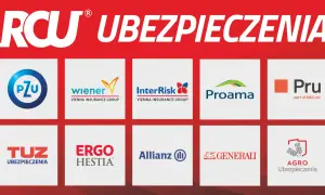 Logotypy agencji ubezpieczeniowych: PZU, Wiener, InterRisk, Proama, Pru, TUZ, Ergo Hestia, Allianz, Generali, Agro Ubezpieczenia.