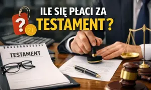 Ile kosztuje testament u notariusza? Na stole notarialnym dokument, pieczęć, waga sprawiedliwości i młotek.