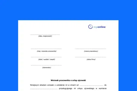 Wniosek o urlop ojcowski, czyli okolicznościowy urlop z powodu urodzenia dziecka. Formularz do wypełnienia przez pracownika.
