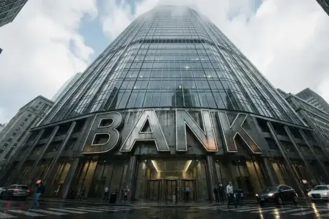 Imponujący budynek banku z napisem "BANK". Czy to tutaj płaci się podatek od przelewu od znajomego?
