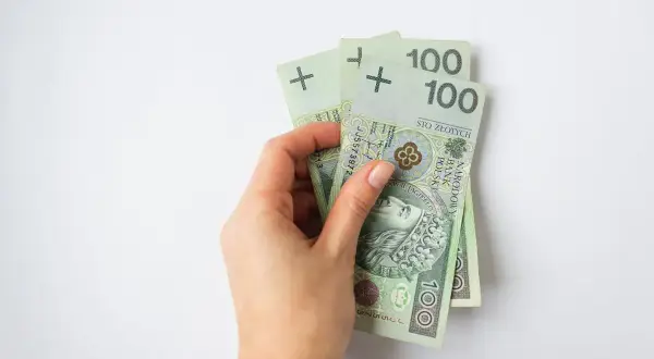 Dłoń trzyma trzy banknoty po 100 złotych. To dobry start do oszczędzania.