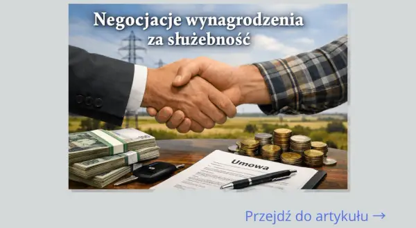 Uścisk dłoni symbolizuje negocjacje wynagrodzenia za służebność. Na stole stosy pieniędzy, monety, kluczyki do auta i umowa.
