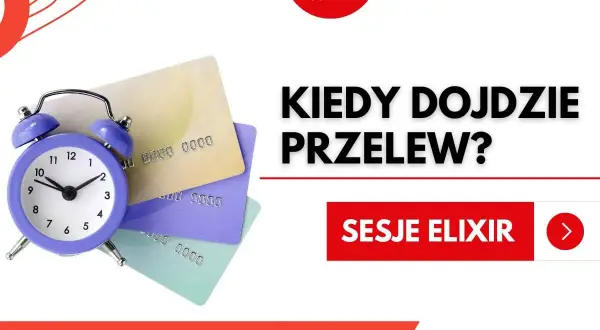 Budzik i karty płatnicze symbolizują czas oczekiwania na przelew. Santander księgowanie sesji Elixir.