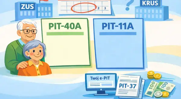 Czy emeryt musi składać PIT? ZUS i KRUS, kalendarz z terminem, formularze PIT-40A, PIT-11A, PIT-37 i komputer z e-PIT.