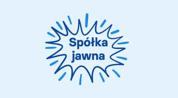 Niebieski, wybuchowy kształt z napisem "Spółka jawna" w środku.