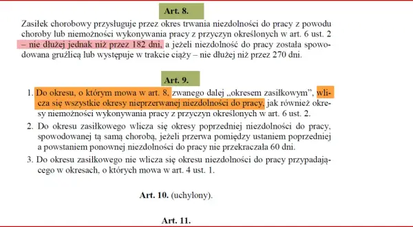 Zasiłek chorobowy przysługuje do 182 dni. Ponowne zwolnienie lekarskie po 182 dniach choroby jest możliwe, gdy przerwa między zwolnieniami nie przekracza 60 dni.