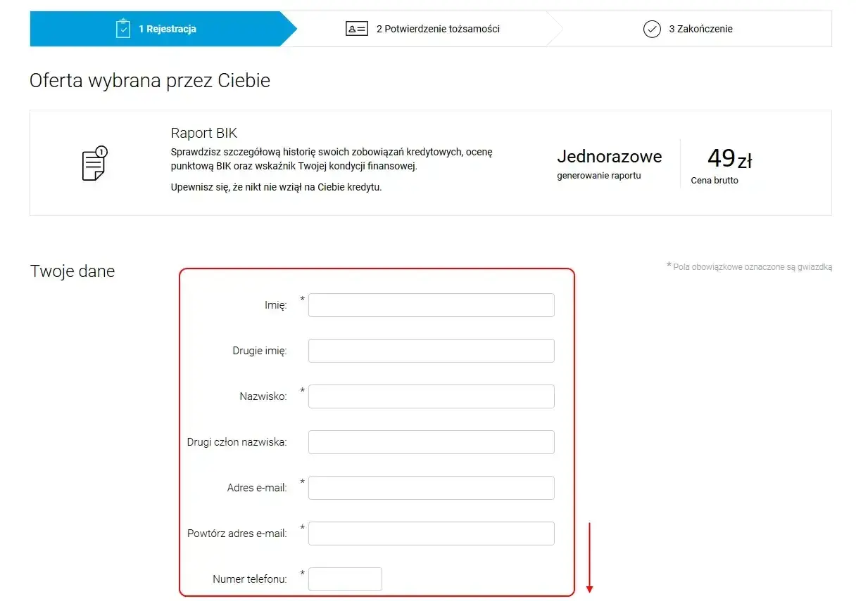 Formularz do wygenerowania raportu BIK. Sprawdź swoją historię kredytową i kondycję finansową. Raport BIK za darmo.