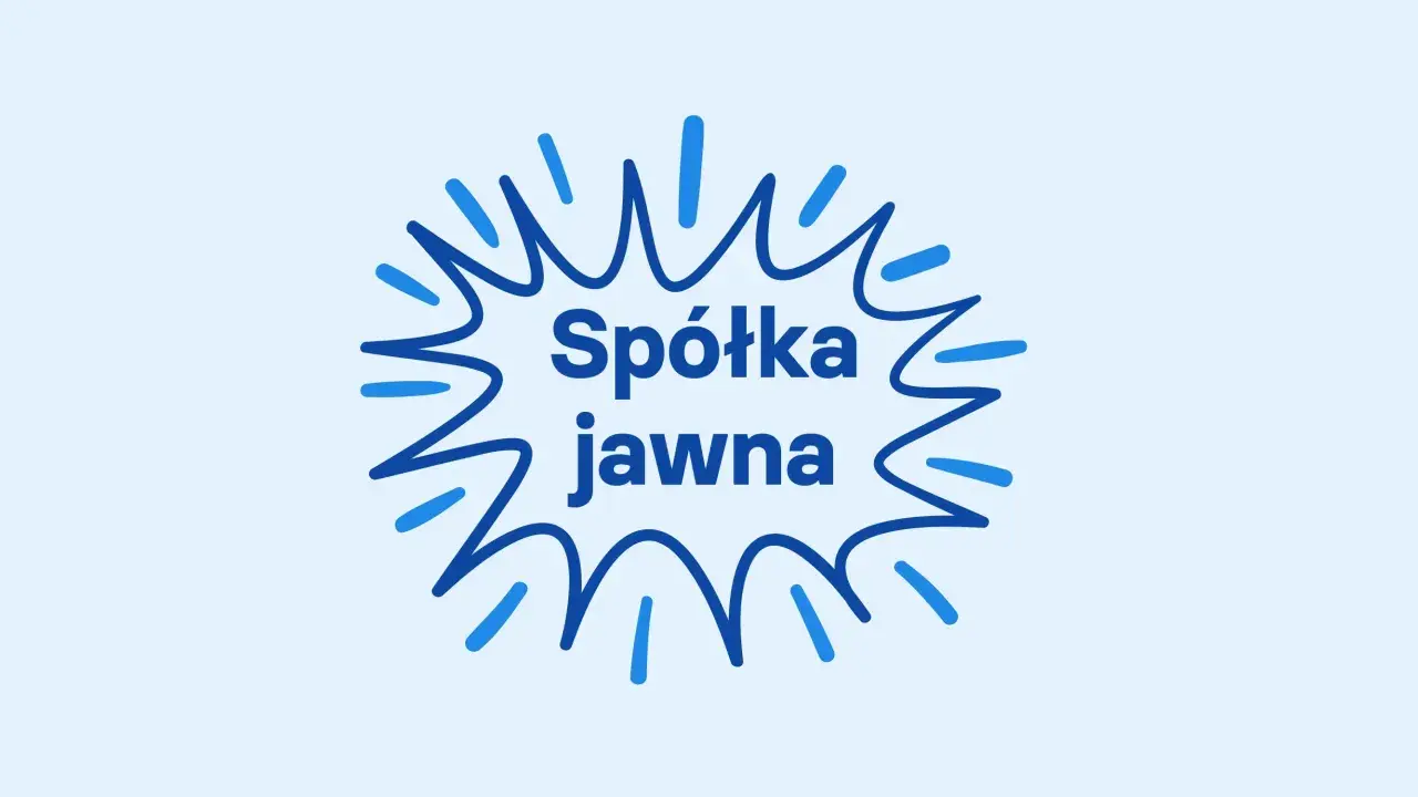 Niebieski, wybuchowy kształt z napisem "Spółka jawna" w środku.