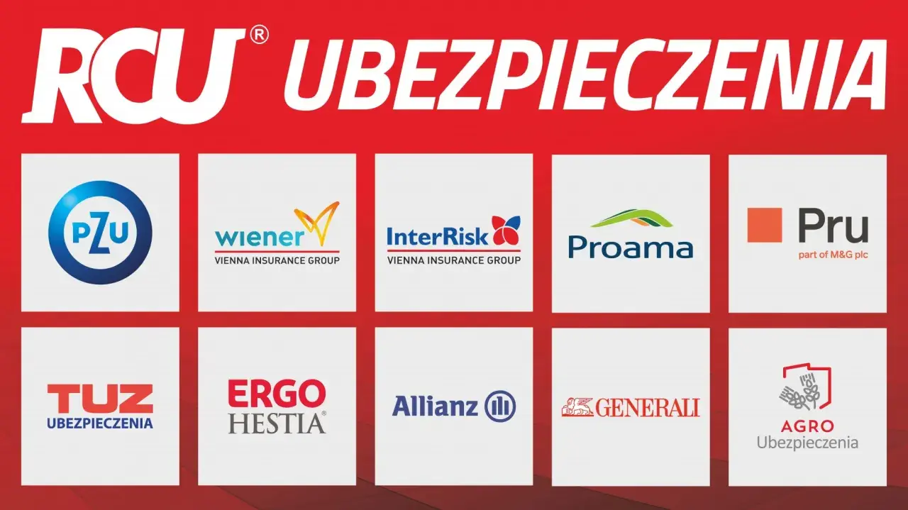 Logotypy agencji ubezpieczeniowych: PZU, Wiener, InterRisk, Proama, Pru, TUZ, Ergo Hestia, Allianz, Generali, Agro Ubezpieczenia.