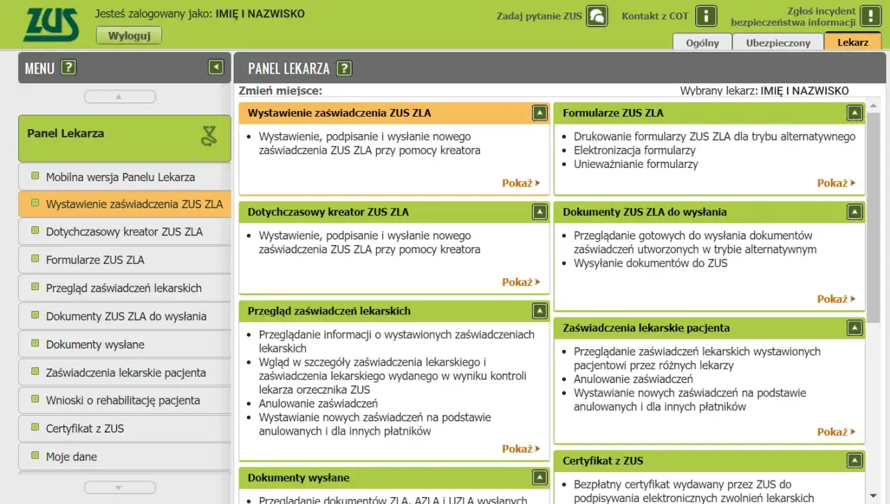 Panel lekarza ZUS: wystawianie i przegląd zaświadczeń lekarskich. Czy pracodawca widzi kod choroby? Nie, system chroni dane pacjenta.