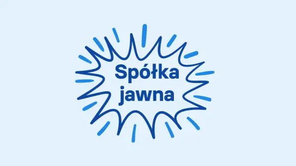 Niebieski, wybuchowy kształt z napisem "Spółka jawna" w środku.