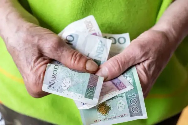 Dłonie trzymają polskie banknoty. To może być pomoc z tytułu renta socjalna.